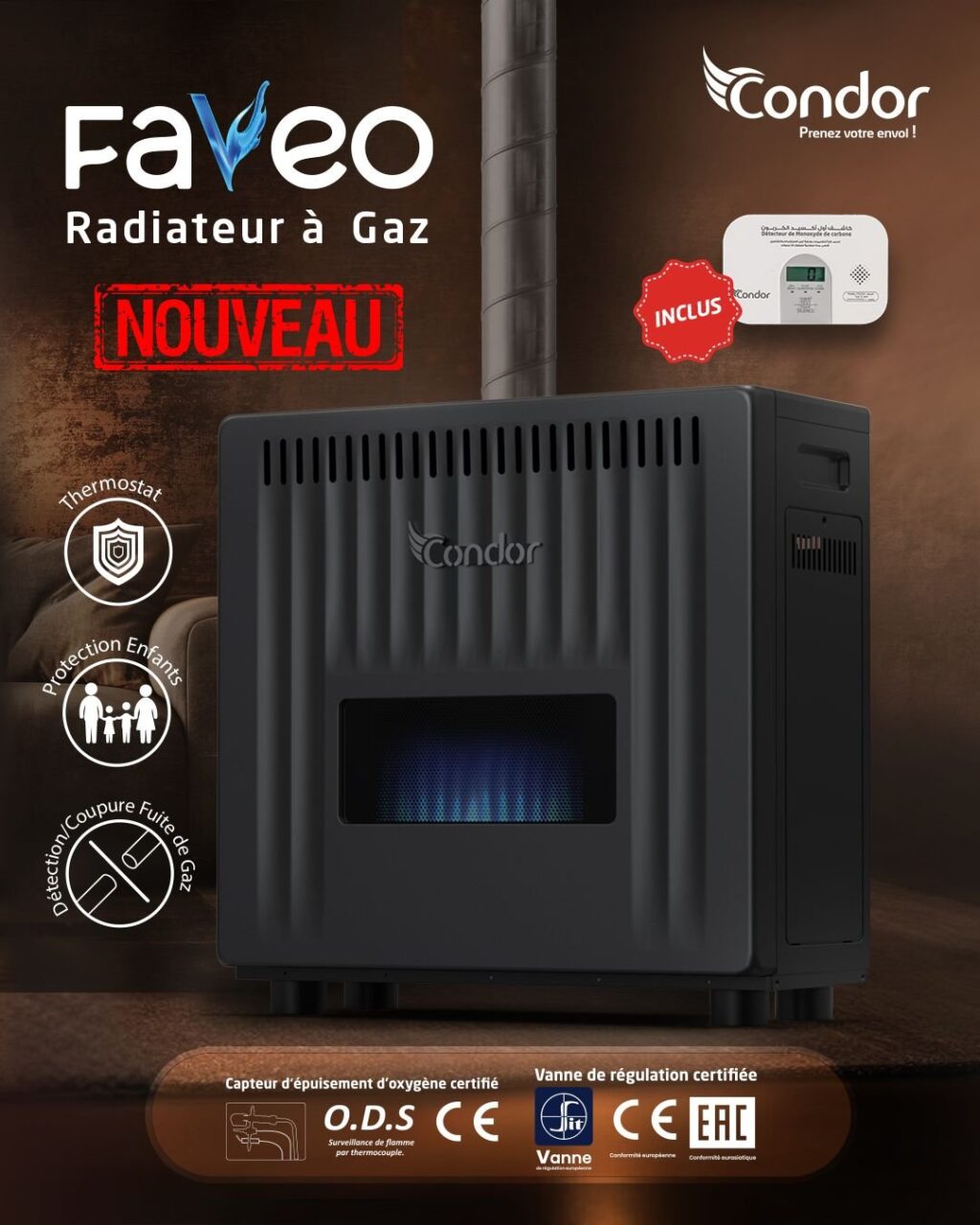 Radiateur à Gaz Condor FAVEO 10kw Noir