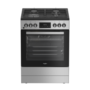Cuisinière Whirlpool gaz/électrique  8 fonctions Inox 60 cm 72 L