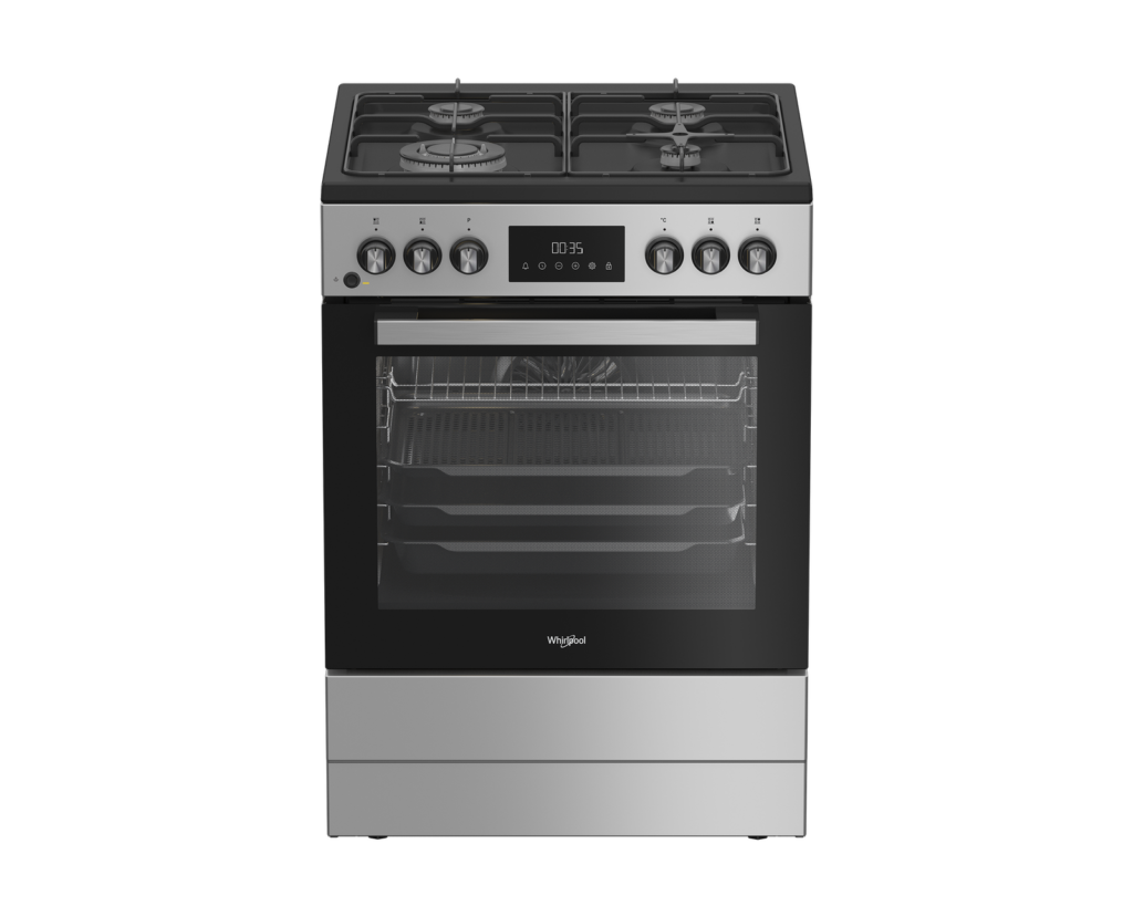 Cuisinière Whirlpool gaz/électrique  8 fonctions Inox 60 cm 72 L