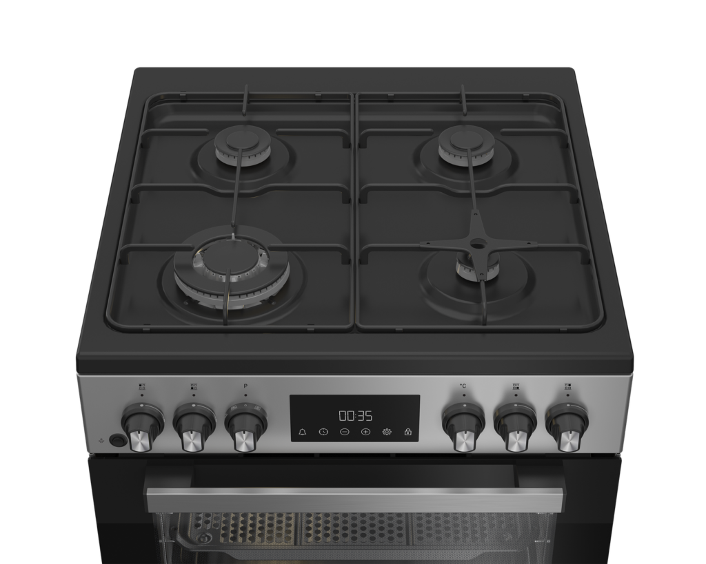 Cuisinière Whirlpool gaz/électrique  8 fonctions Inox 60 cm 72 L