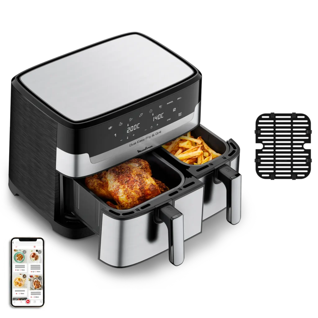 Air Fryer MOULINEX Dual Easy Fry & Grill 8.3L- 8 programmes Inox