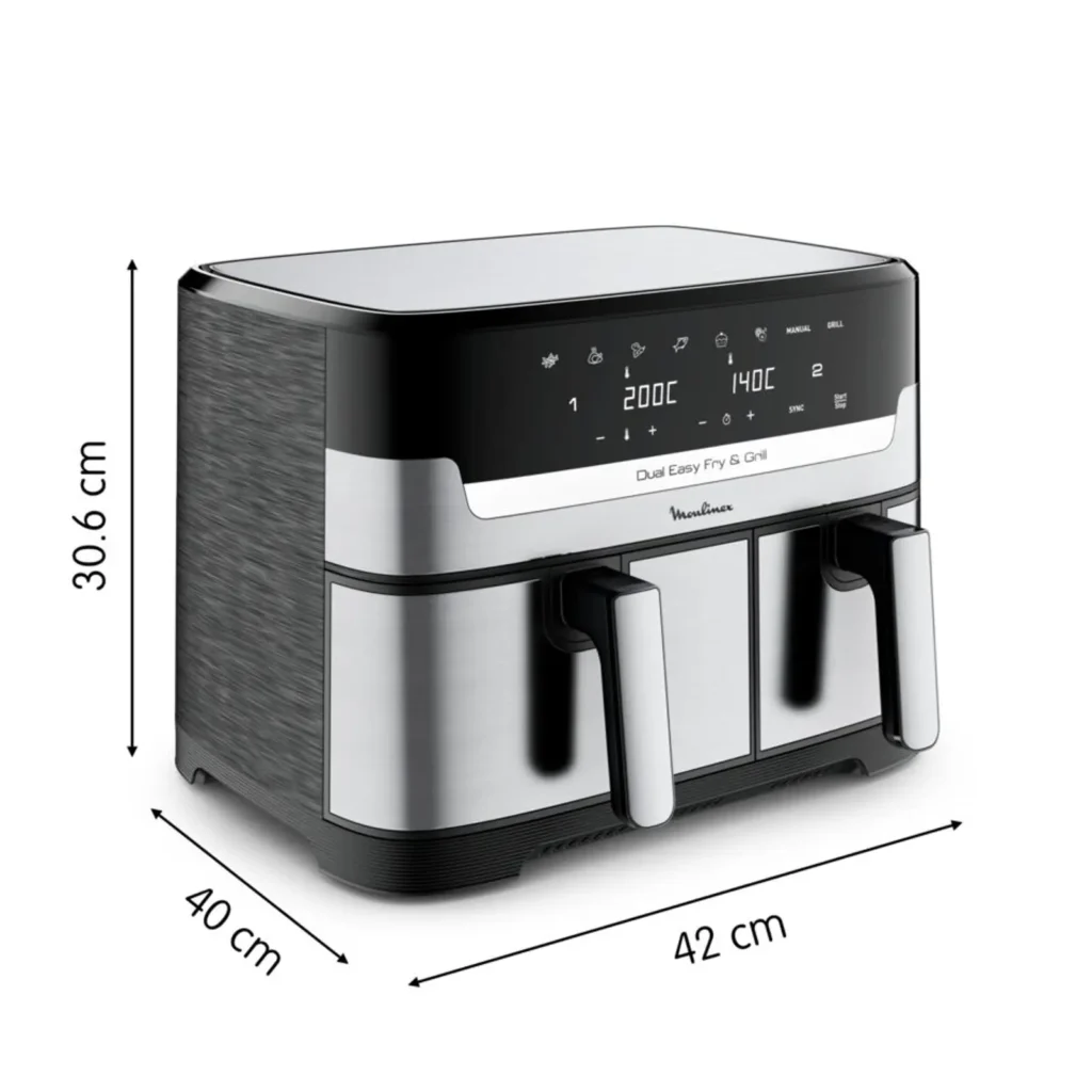 Air Fryer MOULINEX Dual Easy Fry & Grill 8.3L- 8 programmes Inox