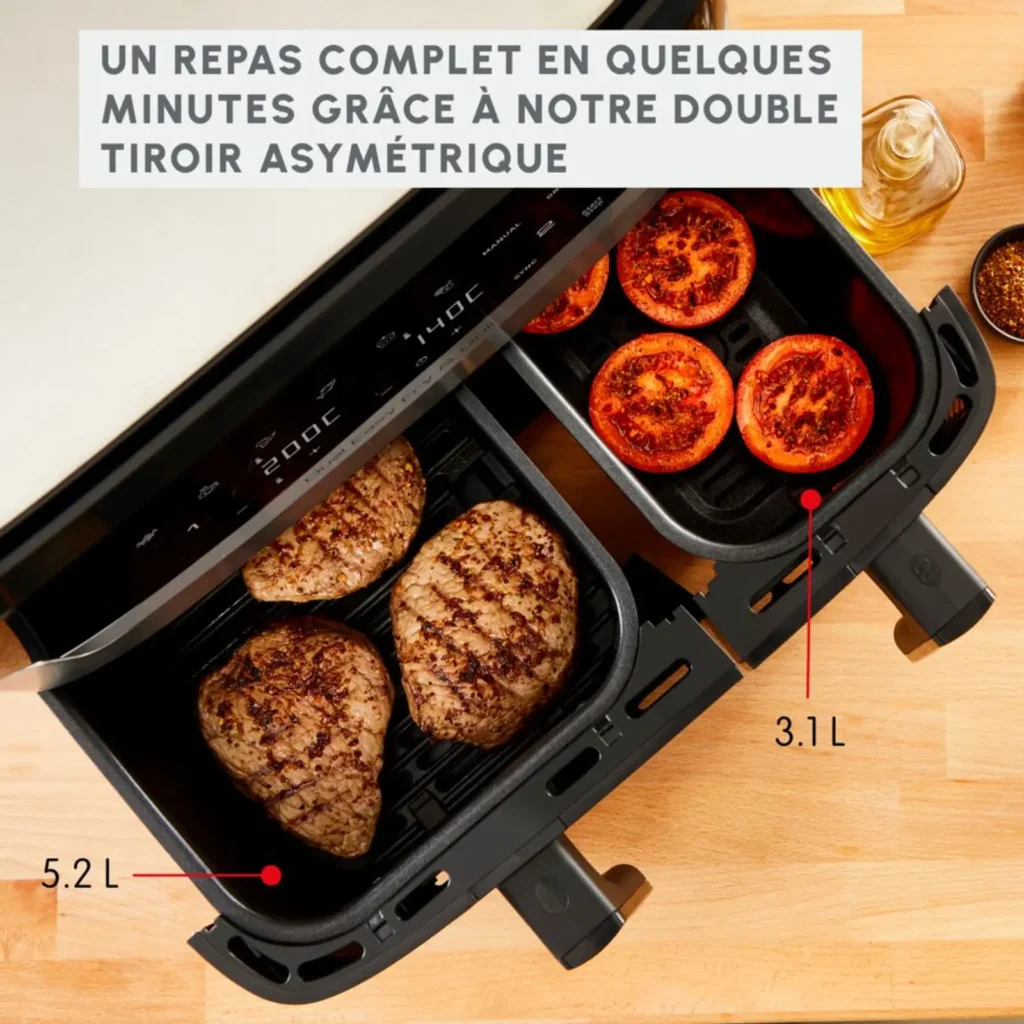 Air Fryer MOULINEX Dual Easy Fry & Grill 8.3L- 8 programmes Inox