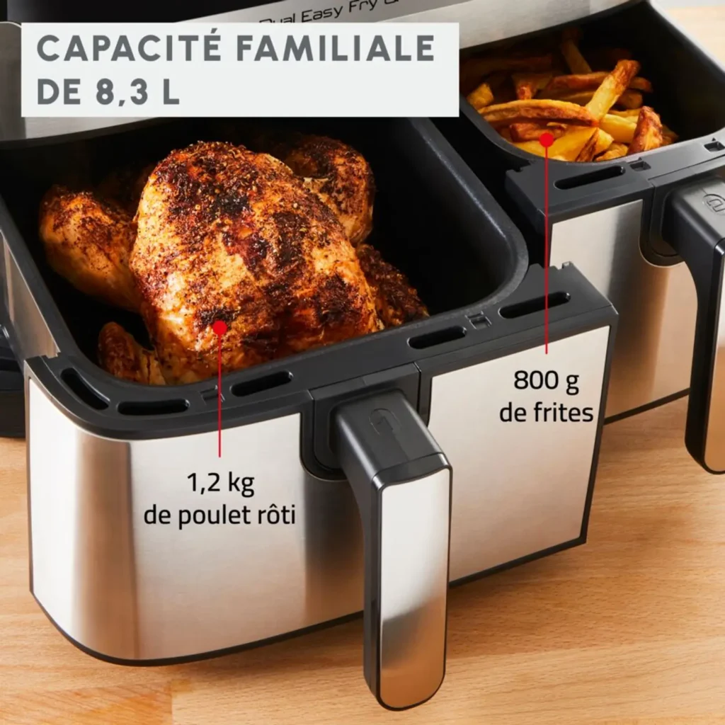 Air Fryer MOULINEX Dual Easy Fry & Grill 8.3L- 8 programmes Inox