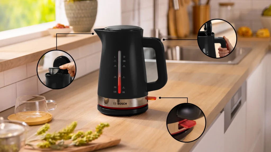 BOUILLOIRE BOSCH MYMOMENT 1.7LT/2400W EN PLASTIQUE SANS FIL NOIR